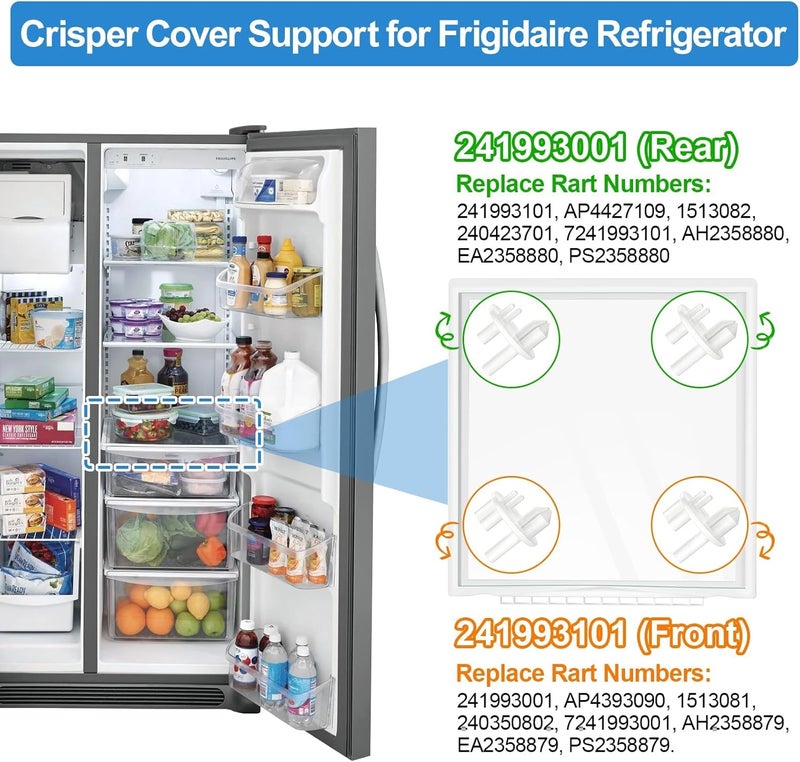 Alvar [4 PACK] UPGRADED 241993101 Crisper Cover Support (Front) & 241993001 Crisper Support (Rear) Compatible with Frigidaire Crisper Support Replacement FGHS2631PF4A FFSS2615TS0 LFSS2612TF0 FFHS2611PFEA - Image 3